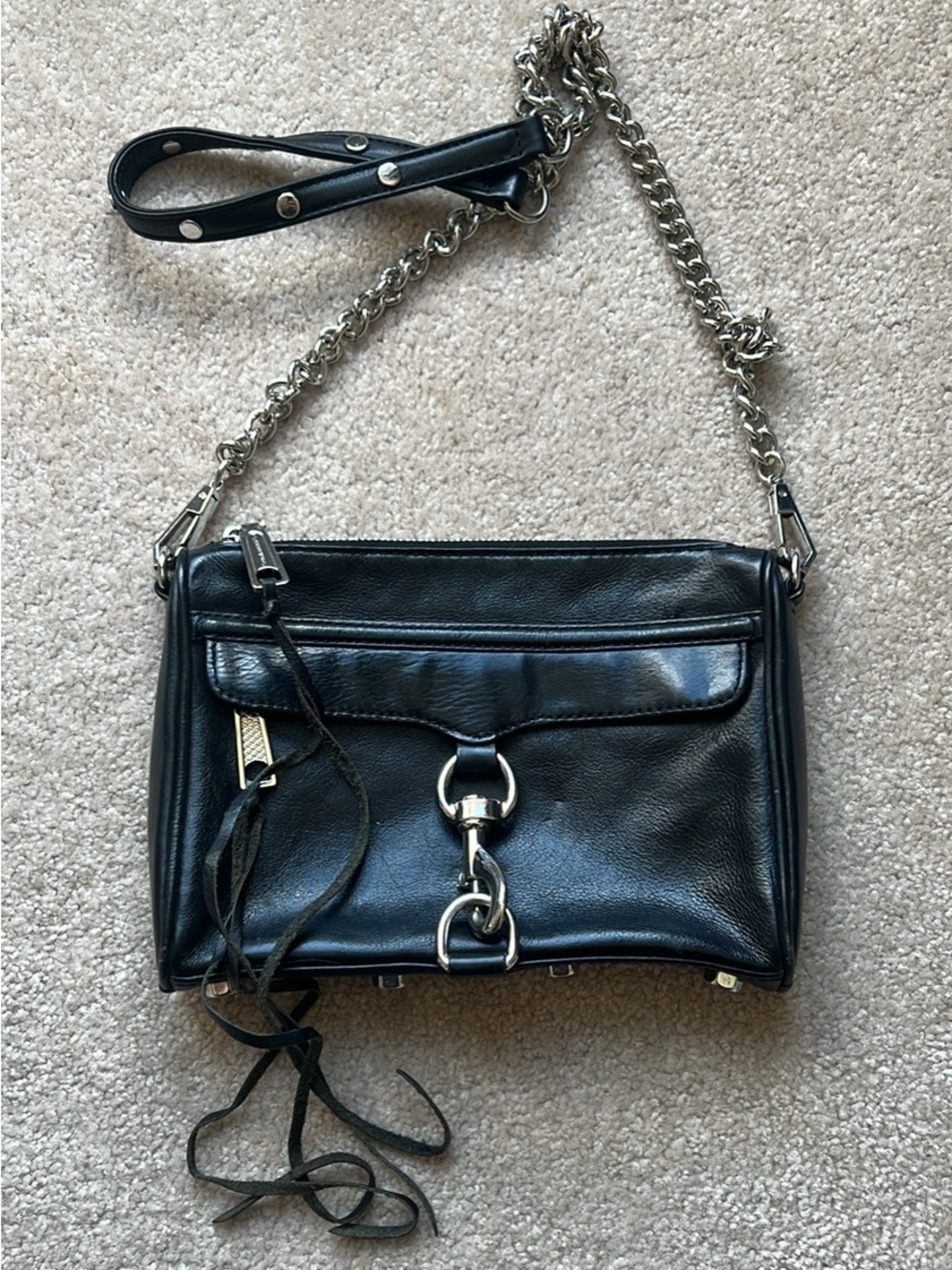 Rebecca Minkoff Black Leather Shoulder Bag with Silver Hardware